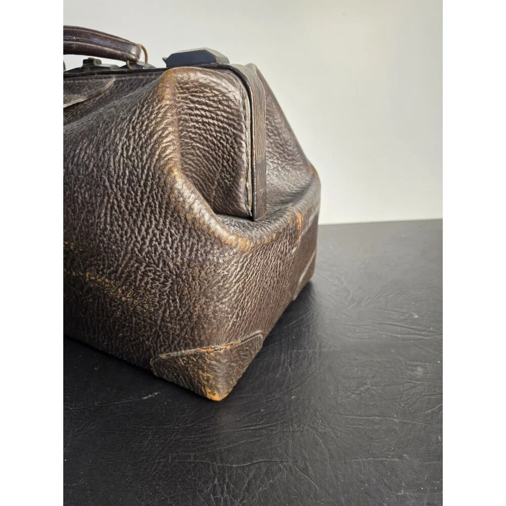 Vintage Mid Century Leather Doctor's Medical Bag Sharkskin